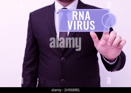 Sottotitolo concettuale RNA Virus. Business idea un virus informazioni genetiche è memorizzato in forma di RNA che presenta nuovi piani e idee dimostranti Foto Stock