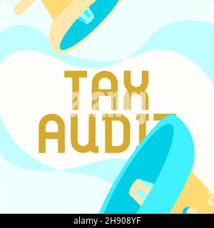 Segno di testo che mostra l'audit fiscale. Internet Concept esame o verifica di un business o coppia di dichiarazione fiscale individuale di Megaphone Drawing Making Foto Stock