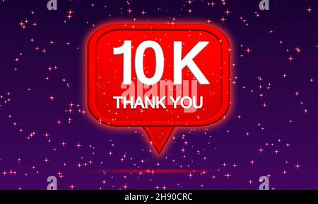 Celebrazione. Di 10k Social Media Post 3D progettazione di Red Like Bubble Sign con Star Particles. Festeggia il concetto di 10 mila seguaci e fan. Design Foto Stock