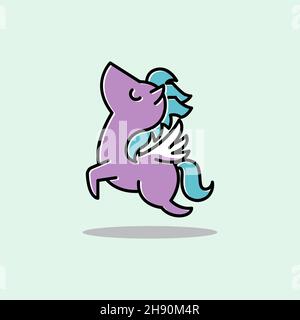 Carino Little Horse saltando Flying Wing Animal Cartoon Illustrazione Vettoriale