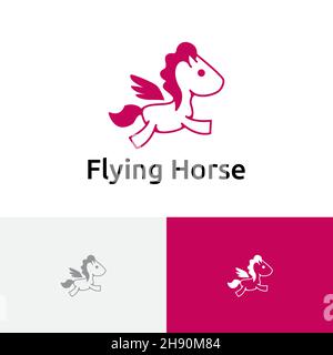 Simpatico Little Horse Flying Wing Logo animale semplice Illustrazione Vettoriale