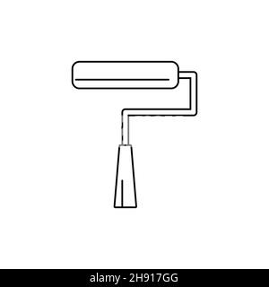Icona dei pennelli a rullo vettoriali in bianco e nero. Da utilizzare per progetti fai-da-te, lavori di ristrutturazione della casa e camerini per bambini. Illustrazione Vettoriale