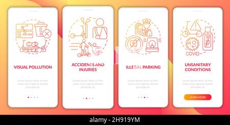 Problemi degli scooter elettrici nella schermata della pagina dell'app mobile di bordo Illustrazione Vettoriale