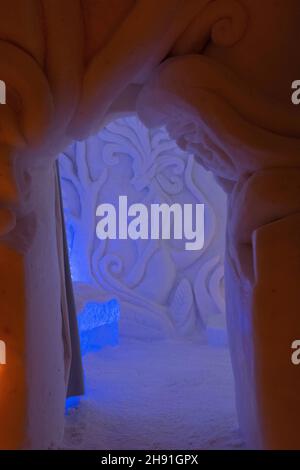 Ingresso alla Camera da Letto a tema del Folklore nordico basata sulla storia di 'Huldra' nel Sorrisniva Igloo Hotel, alta, Norvegia 2020 Foto Stock