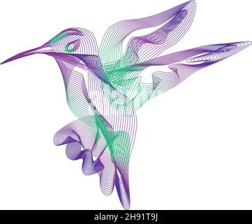 Hummingbird colibri Blend line ART illustrazione vettoriale 3d Illustrazione Vettoriale