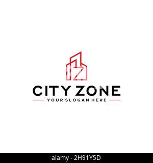 Edificio minimalista della ZONA DELLA CITTÀ, design con logo Illustrazione Vettoriale