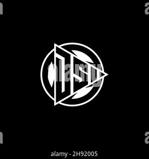 Lettera del logo DS Monogram con forma di gioco triangolare e stile circolare arrotondato su sfondo isolato. Logo del monogramma a cerchio triangolare, pulsante di riproduzione a triangolo Illustrazione Vettoriale