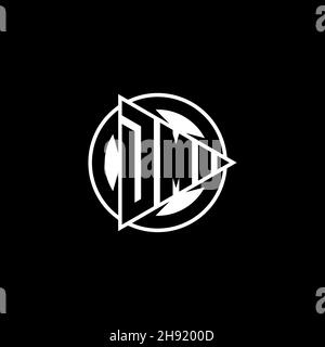 Lettera del logo DM Monogram con forma di gioco triangolare e stile circolare arrotondato su sfondo isolato. Logo del monogramma a cerchio triangolare, pulsante di riproduzione a triangolo Illustrazione Vettoriale