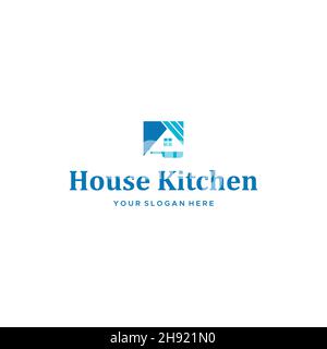 Minimal House Kitchen immobiliare Logo design Illustrazione Vettoriale