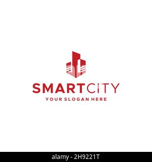Minimalista SMARTCITY edificio villa logo design Illustrazione Vettoriale