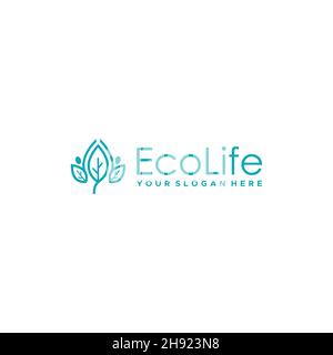 Minimalista EcoLife lascia foglia piante logo design Illustrazione Vettoriale