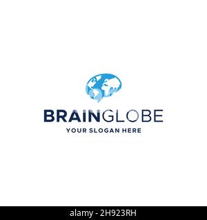 Minimalista CERVELLO GLOBO mente mappa terra Logo design Illustrazione Vettoriale
