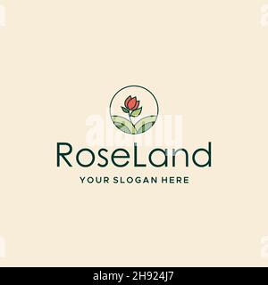 Design minimalista con logo Roseland flower Plants Illustrazione Vettoriale
