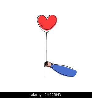 Tenere a mano rosso oggetto palloncino cuore per San Valentino o per il compleanno. Isolato su sfondo bianco Illustrazione Vettoriale