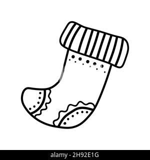 Uno stivale invernale. Illustrazione semplice delle vacanze per biglietti, pacchetti, social media, web, adesivi, loghi. Calza di Natale per outlin di stile del doodle di gifts.Vector Illustrazione Vettoriale