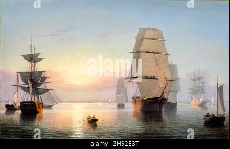 Porto di Boston, Tramonto di Fitz Henry Lane (1804-1865), olio su tela, c.. 1850-55 Foto Stock