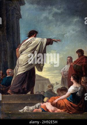 La predicazione di San Paolo da parte dell'artista fiammingo, Joseph-Benoît Suvée (1743/9-1807), olio su tela, c.. 1779 Foto Stock