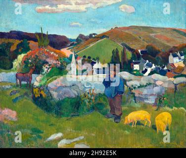 Il Swineherd di Paul Gauguin (1848-1903), olio su tela, 1888 Foto Stock