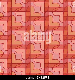Pattern di controllo geometrico astratto del cuore senza giunture. Illustrazione in stile retrò degli anni '70, texture trasparente effetto multiplo. Sfondo bianco Illustrazione Vettoriale