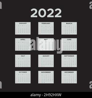 Semplice design modificabile da 2022 сalendar. 2022 modello vettore calendario. Illustrazione Vettoriale