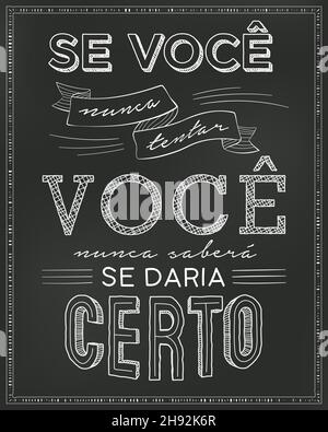 Poster in lavagna in portoghese brasiliano. Traduzione - se non provate mai, non saprete mai se funzionerebbe. Illustrazione Vettoriale