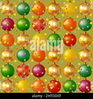 Motivo senza cuciture con palline colorate multicolore per alberi di Natale. Palline di nuovo anno. Felice anno nuovo background. Bright festive wrapping.Vector Illustrazione Vettoriale