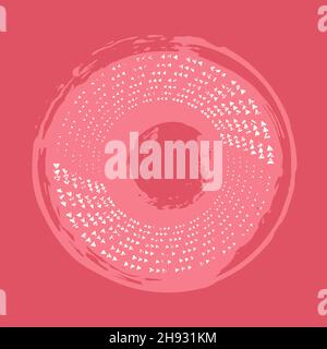 Rosa arrotondato grunge stressato. Disegno geometrico motivo grunge retro. Elemento di design per banner, badge, emblemi, poster, effetto grungy, modello Illustrazione Vettoriale