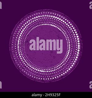Grunge viola astratta mezzitoni a forma di puntini. Disegno geometrico motivo grunge retro. Elemento di design per banner, badge, emblemi, poster, effetto grungo Illustrazione Vettoriale
