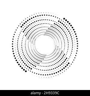 Linee di velocità tratteggiate a mezzitoni in forma di spirale. Elemento di design alla moda per cornice di bordo, logo rotondo, tatuaggio, segno, simbolo, pagine web, stampe, modelli Illustrazione Vettoriale