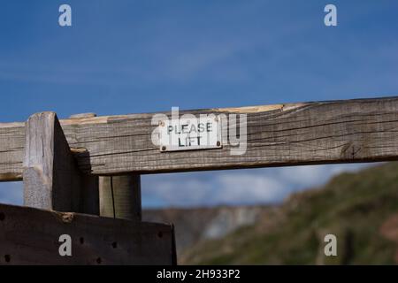 Porta stile sul sentiero costiero lungo la penisola di Lizard tra Lizard Point e Kynance Cove. Foto Stock