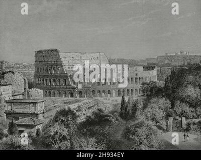 Italia, Roma. Rovine del Colosseo o Anfiteatro Flaviano, i secolo d.C. Incisione. La Ilustración Española y americana, 1882. Foto Stock