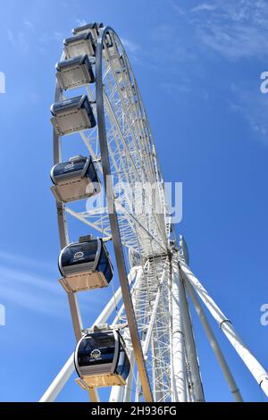 L'iconica "Grande ruota" di Seattle lungo il lungomare della città Foto Stock