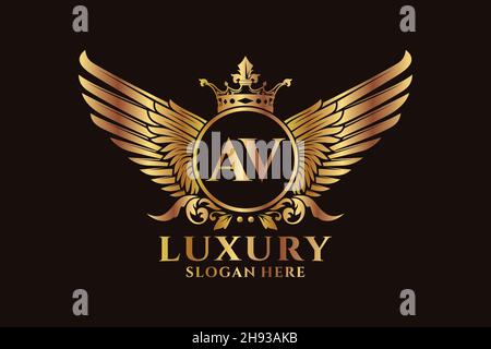 Luxury Royal Wing Letter AV crest colore Gold Logo Vector, Victory logo, crest logo, wing logo, Vector logo . Illustrazione Vettoriale