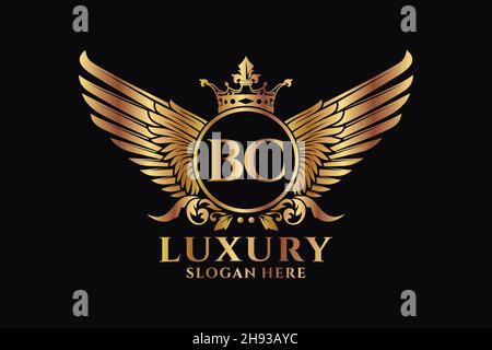 Luxury Royal Wing Letter BC crest colore Gold Logo Vector, Victory logo, crest logo, wing logo, Vector logo . Illustrazione Vettoriale