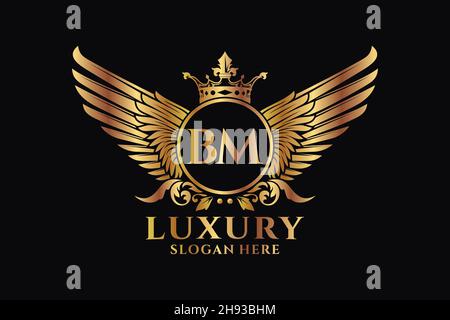 Luxury Royal Wing Letter BM crest colore Gold Logo Vector, Victory logo, crest logo, wing logo, Vector logo . Illustrazione Vettoriale