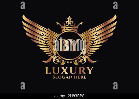 Luxury Royal Wing Letter BY crest Gold color Logo vector, Victory logo, crest logo, wing logo, Vector logo . Illustrazione Vettoriale