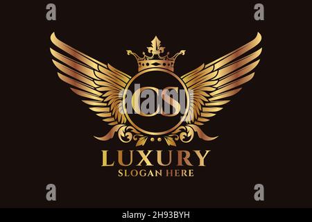 Luxury Royal Wing Letter CS crest Gold color Logo Vector, Victory logo, crest logo, wing logo, Vector logo . Illustrazione Vettoriale