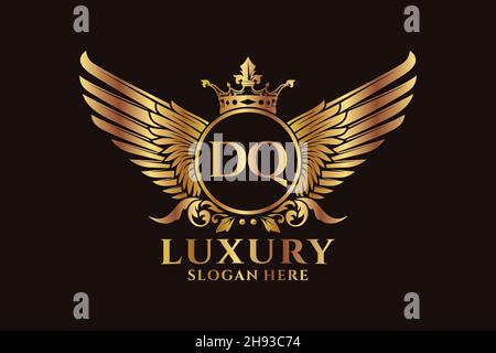 Luxury Royal Wing Letter DQ crest Gold color Logo Vector, Victory logo, crest logo, wing logo, Vector logo . Illustrazione Vettoriale