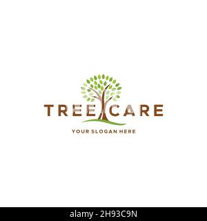 Minimal CURA DELL'ALBERO lascia piante logo design Illustrazione Vettoriale