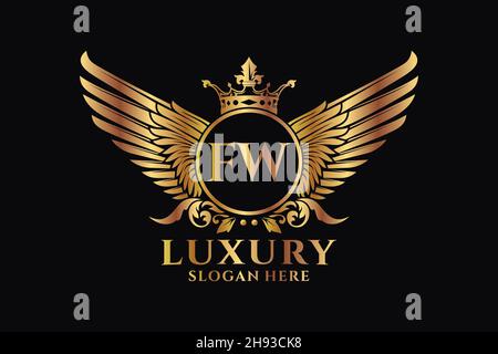 Luxury Royal Wing Letter FW crest Gold color Logo Vector, Victory logo, crest logo, wing logo, Vector logo . Illustrazione Vettoriale