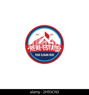 vintage REAL ESTATE costruzione tetto Logo design Illustrazione Vettoriale