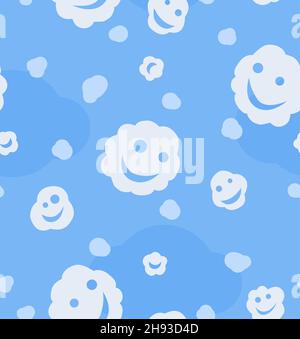 Nuvole soffici felici piccolo bianco, texture ripetitive senza giunture, illustrazione vettoriale, sfondo quadrato Illustrazione Vettoriale