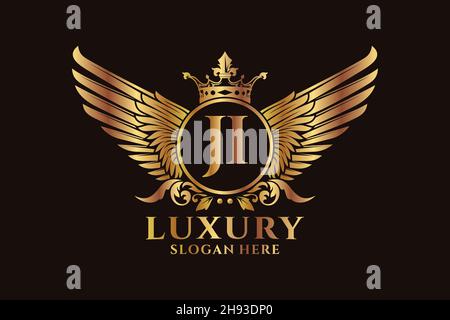 Luxury Royal Wing Letter JI crest Gold color Logo Vector, Victory logo, crest logo, wing logo, Vector logo . Illustrazione Vettoriale