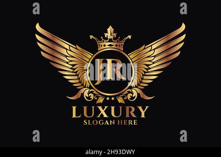 Luxury Royal Wing Letter JR crest Gold color Logo Vector, Victory logo, crest logo, wing logo, Vector logo. Illustrazione Vettoriale