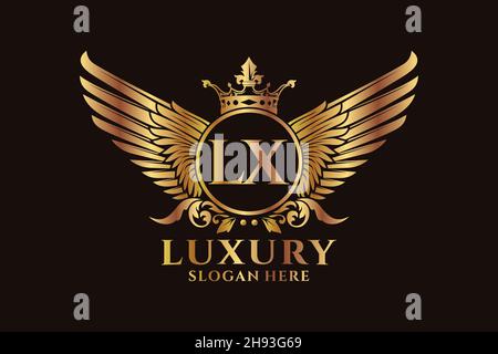 Luxury Royal Wing Letter LX crest Gold color Logo Vector, Victory logo, crest logo, wing logo, Vector logo . Illustrazione Vettoriale