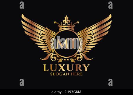 Luxury Royal Wing Letter MT crest Gold color Logo Vector, Victory logo, crest logo, wing logo, Vector logo . Illustrazione Vettoriale