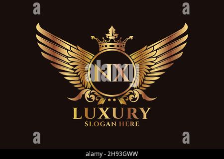 Luxury Royal Wing Letter NX crest Gold color Logo Vector, Victory logo, crest logo, wing logo, Vector logo . Illustrazione Vettoriale