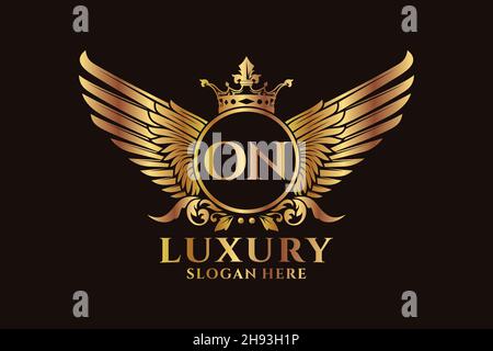 Luxury Royal Wing Letter ON crest Gold color Logo vector, Victory logo, crest logo, wing logo, Vector logo . Illustrazione Vettoriale