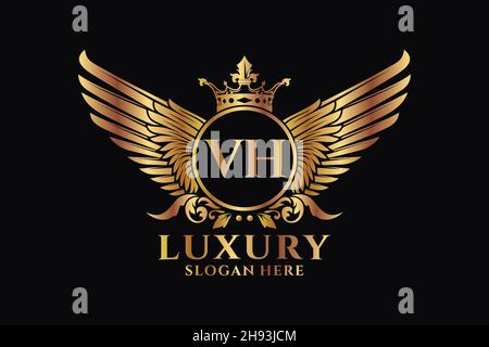 Luxury Royal Wing Letter VH crest Gold color Logo Vector, Victory logo, crest logo, wing logo, Vector logo . Illustrazione Vettoriale