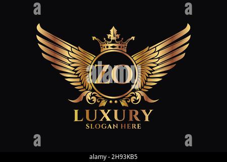 Elegante ala reale lettera ZO crest colore oro Logo vettoriale, logo Victory, logo crest, logo wing, logo vettoriale. Illustrazione Vettoriale